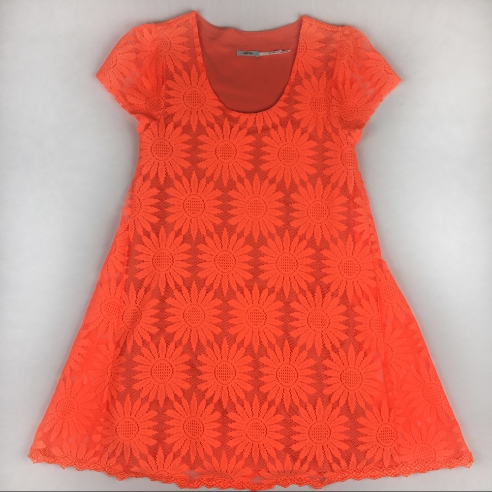 Kimchi Blue Neon Orange Lace Daisy Trapeze Dress